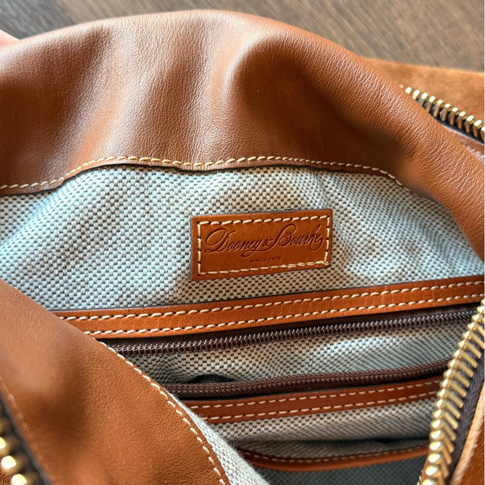 Dooney & Bourke Cognac Suede Shoulder Bag with Leather Trim - Picture 5 of 7